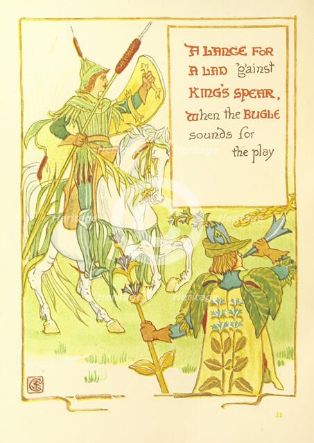 A Lance for A Lad 'gainst King's Spear, When the Bugle sounds for the play, 1899.  Creator: Walter Crane.