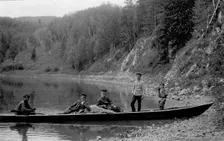 A Land-Management Expedition Boat by the Shore of the Mrassu River, 1913. Creator: GI Ivanov