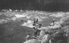 A Land-Management Expedition Boat Passing a Mrassu River Rapids, 1913. Creator: GI Ivanov
