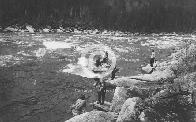A Land-Management Expedition Boat Passing a Mrassu River Rapids, 1913. Creator: GI Ivanov.