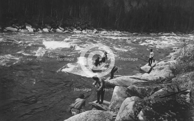 A Land-Management Expedition Boat Passing a Mrassu River Rapids, 1913. Creator: GI Ivanov.