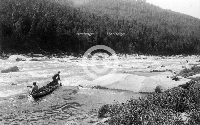 A Land-Management Expedition Boat Passing a Mrassu River Rapids, 1913. Creator: GI Ivanov.