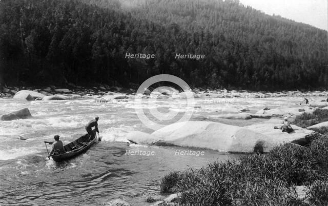 A Land-Management Expedition Boat Passing a Mrassu River Rapids, 1913. Creator: GI Ivanov.