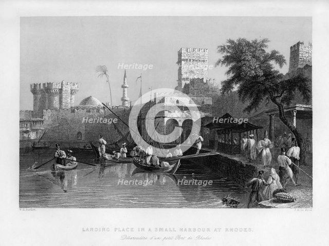 A landing place in a small harbour at Rhodes, Greece, 1841.Artist: John Le Keux