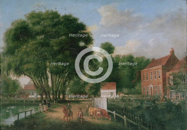 A landscape and figures, 1790. Creator: John Greenwood.