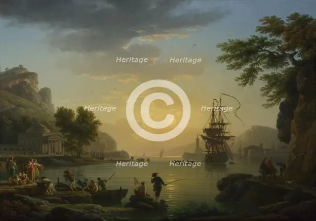 A Landscape at Sunset with Fishermen returning with their Catch, 1773. Artist: Vernet, Claude Joseph (1714-1789)