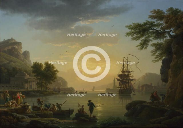 A Landscape at Sunset with Fishermen returning with their Catch, 1773. Artist: Vernet, Claude Joseph (1714-1789)