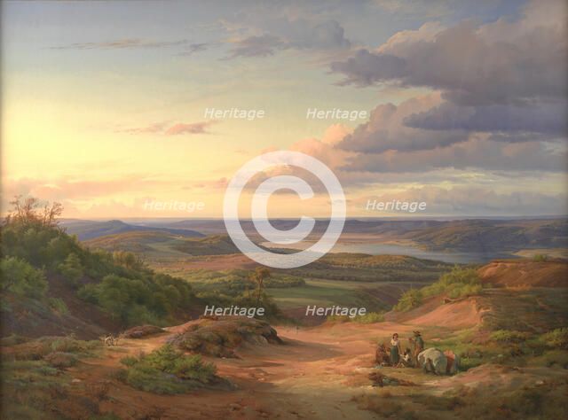 A Landscape near Himmelbjerget, Jutland. In the Foreground a Gypsy Family, 1842. Creator: Louis Gurlitt.