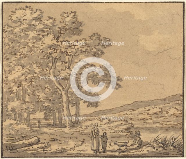 A Landscape with Three Figures and a Dog. Creator: Theodore Rousseau.