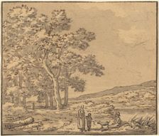 A Landscape with Three Figures and a Dog. Creator: Theodore Rousseau