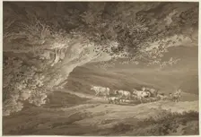 A Landscape with a Herd of Cows and Goats, Surmounted by Another Landscape..., c. 1800. Creator: Adrian Zingg