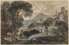 A Landscape with Horses, Peasants and a Hill Town, 18th century. Creator: Francesco Zuccarelli