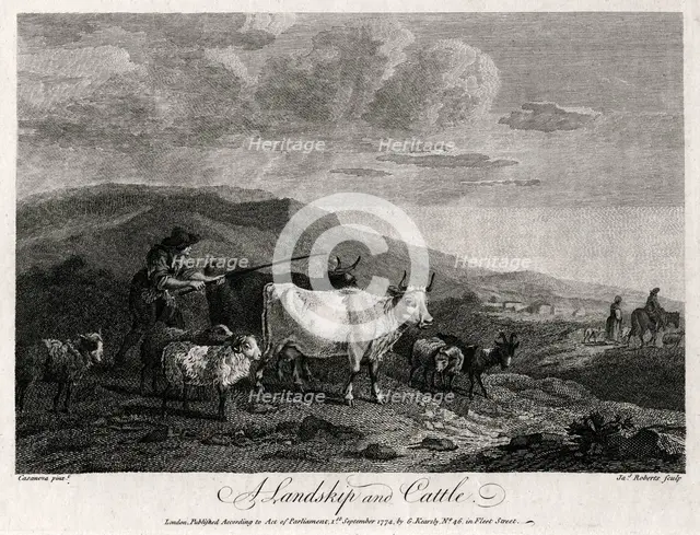 'A Landskip and Cattle', 1774.   Creator: James Roberts.