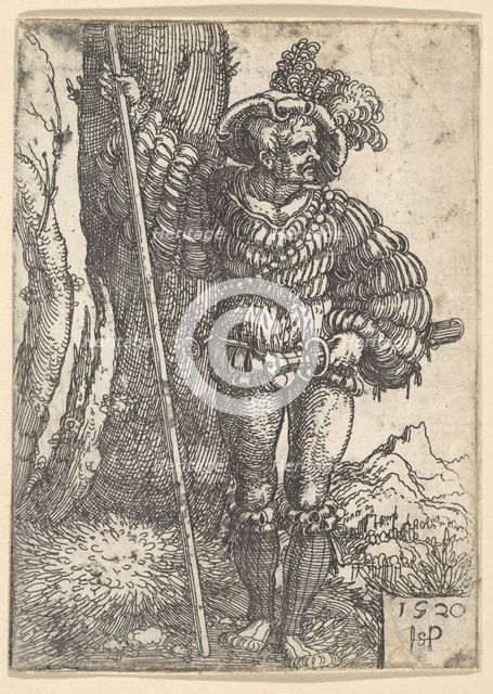 A Lansquenet Standing by a Tree, 1520. Creator: Sebald Beham.