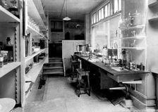 A laboratory, possibly at the Hahnemann Hospital and Homeopathic Dispensaries, Liverpool, [1910?]. Creator: Unknown