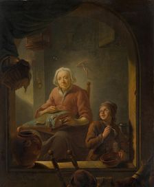 A Lacemaker, with a Boy Blowing Bubbles. Creator: Louis de Moni