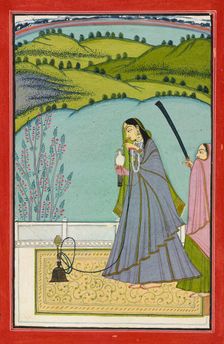 A lady on a terrace with hookah and falcon, 20th century. Creator: Unknown