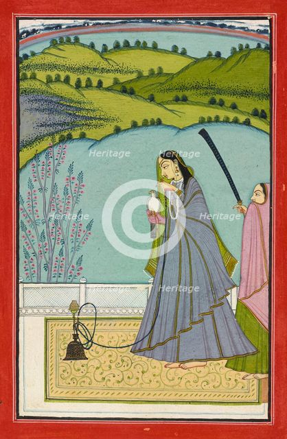 A lady on a terrace with hookah and falcon, 20th century. Creator: Unknown.