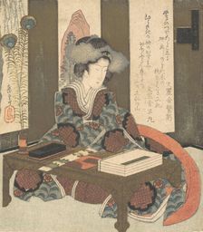 A Lady About to Write a Poem, ca. 1820. Creator: Gakutei
