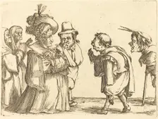 A Lady Greeted by a Dwarf. Creator: Stefano della Bella
