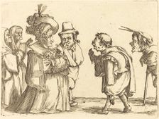 A Lady Greeted by a Dwarf. Creator: Stefano della Bella