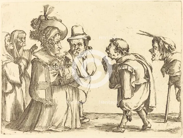 A Lady Greeted by a Dwarf. Creator: Stefano della Bella.