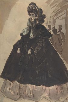 A Lady in a Bonnet and Coat, 19th century. Creator: Constantin Guys