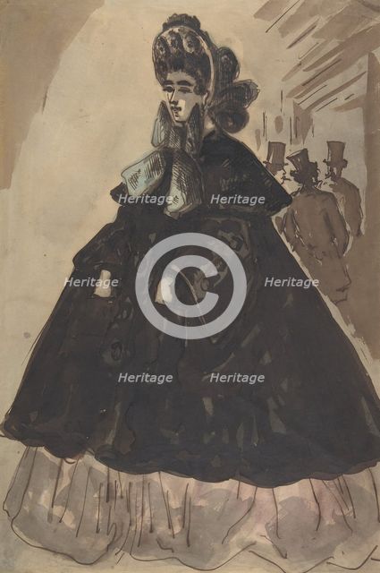 A Lady in a Bonnet and Coat, 19th century. Creator: Constantin Guys.