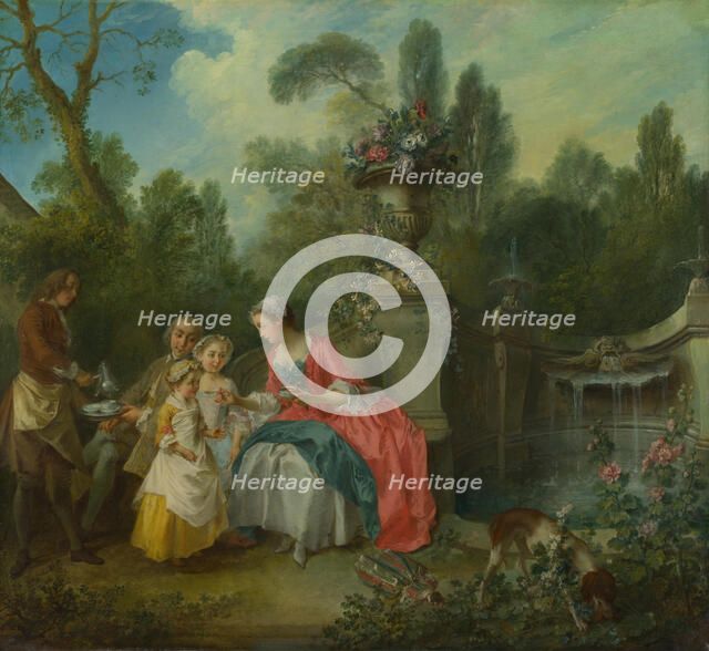 A Lady in a Garden taking Coffee with some Children, ca 1742. Artist: Lancret, Nicolas (1690-1743)