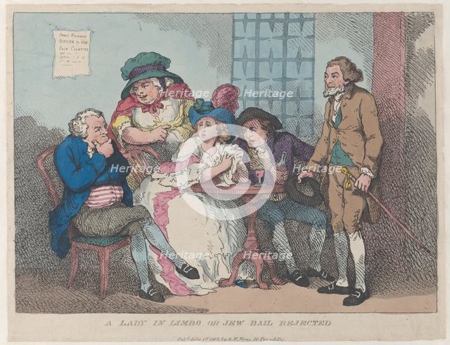 A Lady in Limbo, or Jew Bail Rejected, July 1, 1802., July 1, 1802. Creator: Thomas Rowlandson.