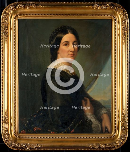 A lady (Parthenope Nightingale?) with the bay of Naples in the background. Creator: L. Rocco.