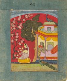 A lady picking blossoms, illustrating the musical mode Ramakali Ragini, c1675