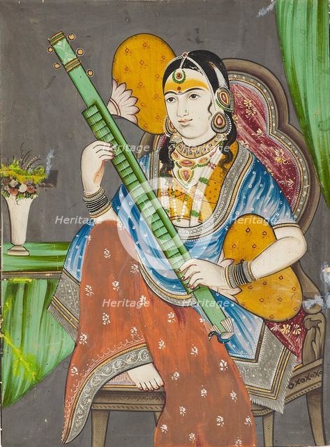 A lady playing a vina, 19th century. Artist: Unknown.