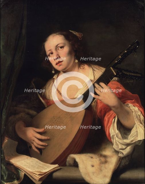 A Lady Playing the Lute, 1654. Creator: Ferdinand Bol.