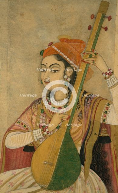 A Lady Playing the Tanpura, ca. 1735. Creator: Unknown.