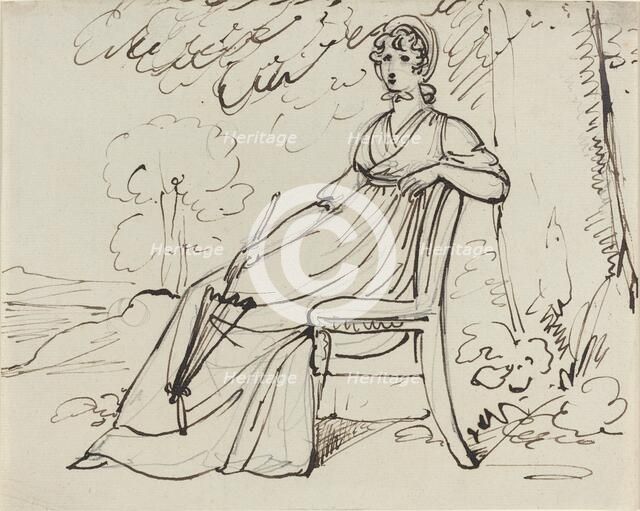 A Lady Seated with a Parasol, on or after 1794. Creator: Samuel Woodforde.