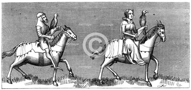 A lady setting out hawking, 14th century (1849). Artist: Unknown