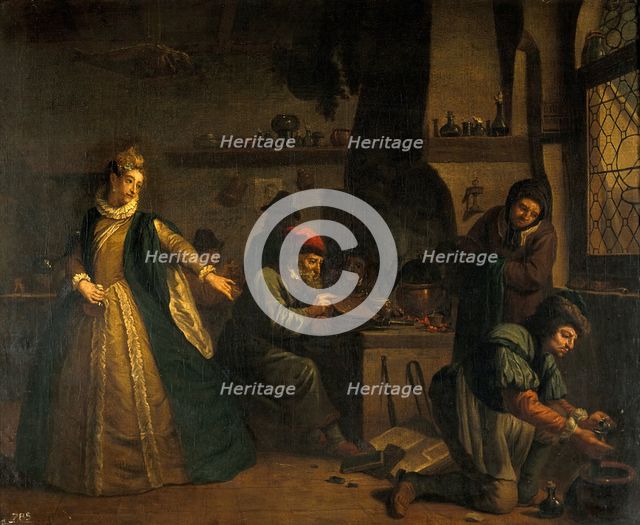 A lady visiting an alchemist's laboratory, c1730s. Creator: Jan Josef Horemans I.