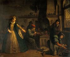 A lady visiting an alchemist's laboratory, c1730s. Creator: Jan Josef Horemans I