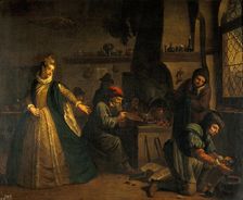 A lady visiting an alchemist's laboratory, c1730s. Creator: Jan Josef Horemans I