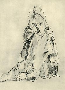 A lady wearing a gown with high collar and pointed bodice, early 18th century, (1943). Creator: Giovanni Battista Tiepolo