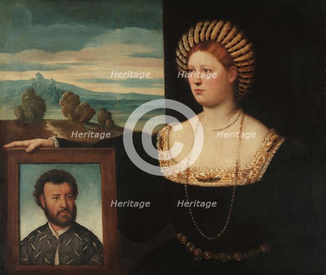 A Lady With a Portrait of Her Deceased Husband, 1525-1528. Creator: Licinio, Bernardino (ca. 1489-ca. 1565).
