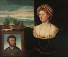 A Lady With a Portrait of Her Deceased Husband, 1525-1528. Creator: Licinio, Bernardino (ca. 1489-ca. 1565)