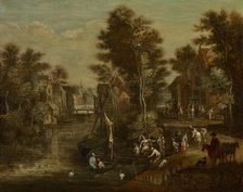 A Lady with Her Retinue beside a River, date unknown. Creator: Pierre van Bredael