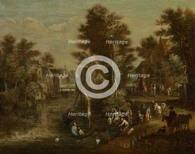 A Lady with Her Retinue beside a River, date unknown. Creator: Pierre van Bredael.