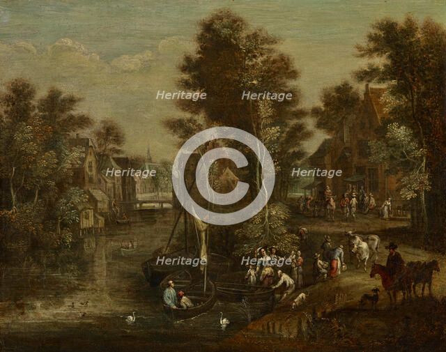 A Lady with Her Retinue beside a River, date unknown. Creator: Pierre van Bredael.