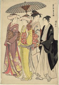 A Lady with Three Servants, from the series "A Brocade of Eastern Manners (Fuzoku...", c.1783/84. Creator: Torii Kiyonaga