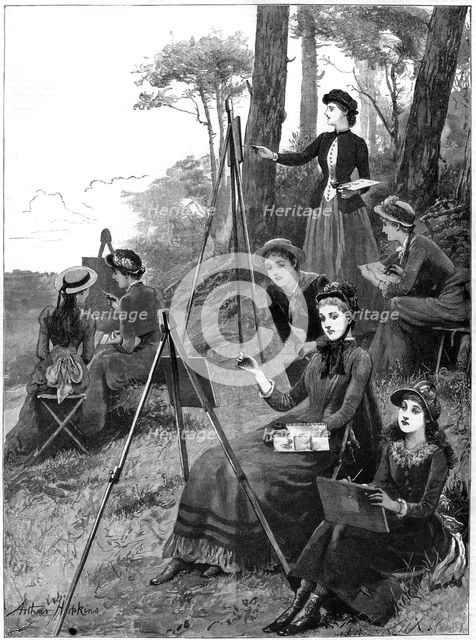 A ladies' sketching club, 1885.Artist: Arthur Hopkins