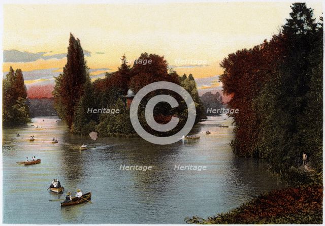 A lake in the Bois de Boulogne, Paris, c1900. Artist: Unknown