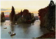 A lake in the Bois de Boulogne, Paris, c1900